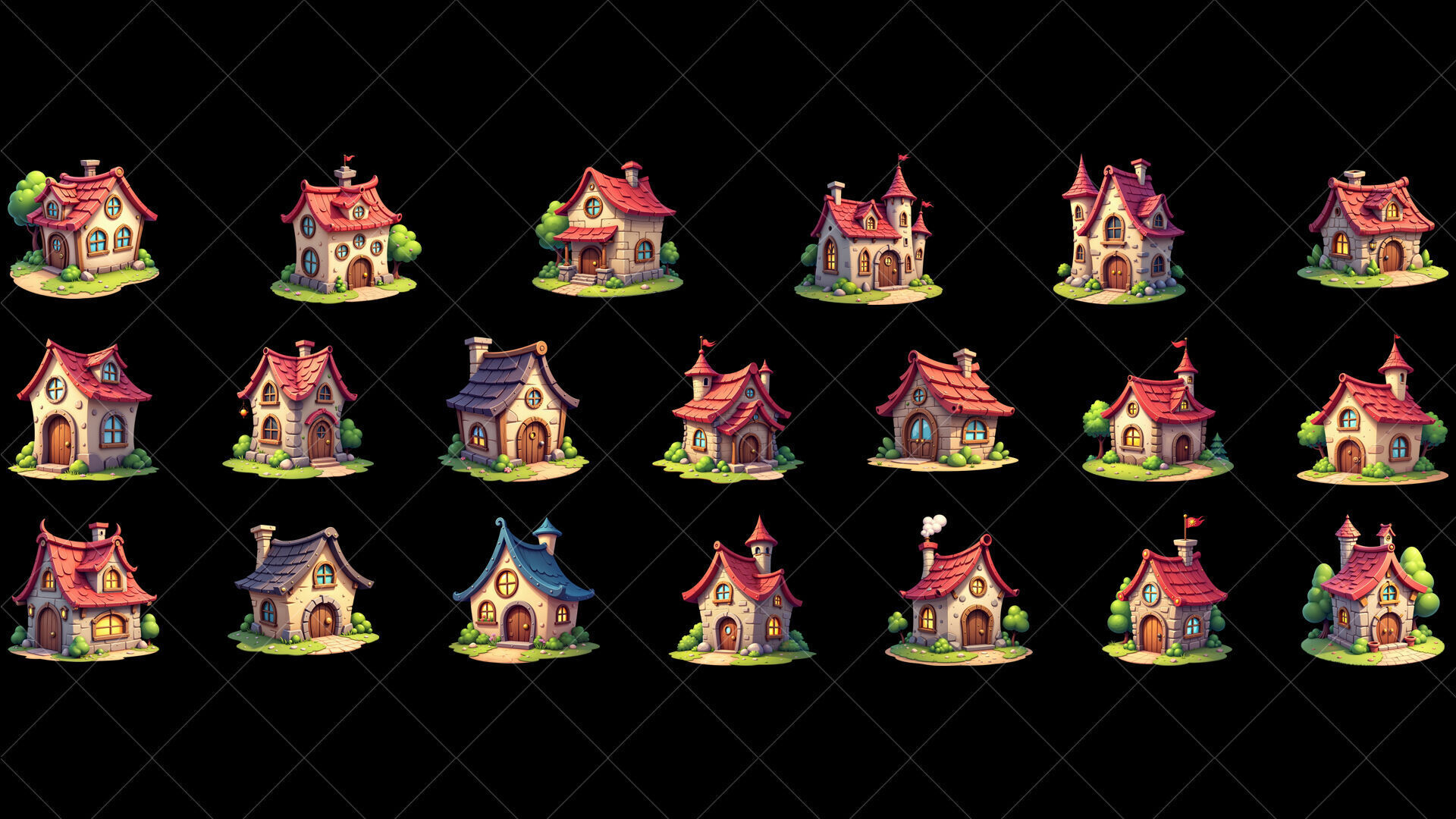 160 Transparent Cartoon House Home Building Game Assets Texture_5