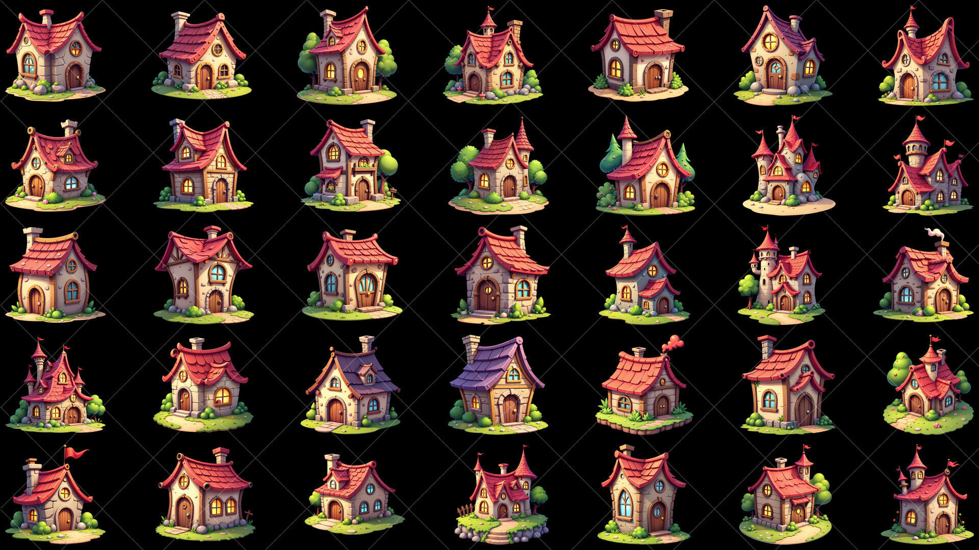 160 Transparent Cartoon House Home Building Game Assets Texture_1