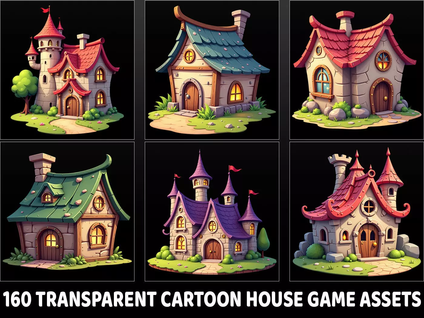 160 Transparent Cartoon House Home Building Game Assets Texture_0