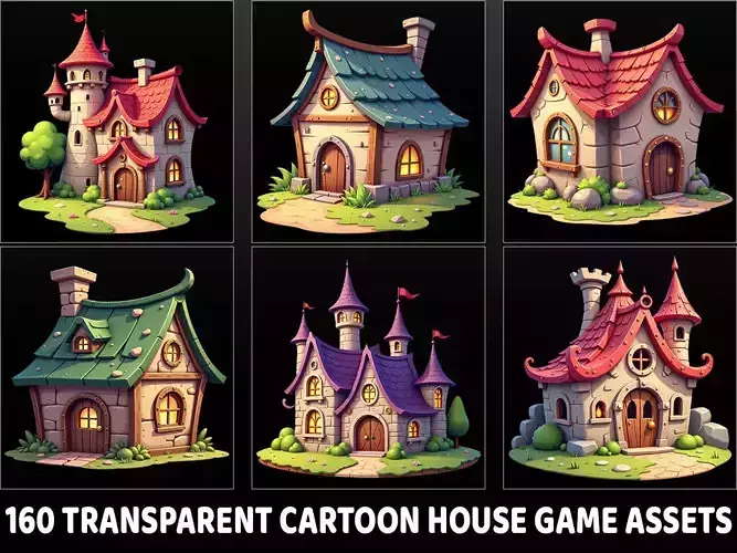 160 Transparent Cartoon House Home Building Game Assets