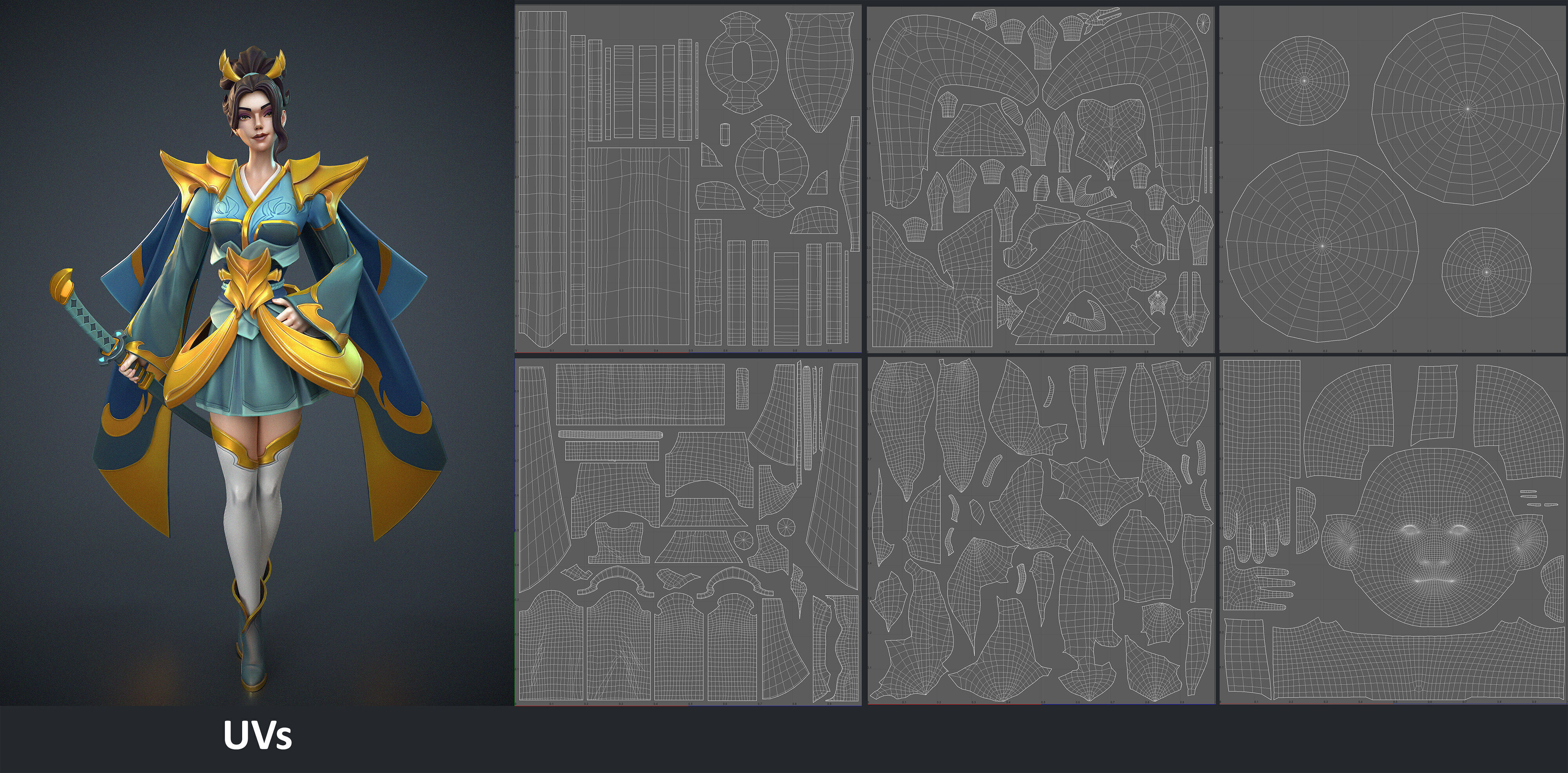 Samurai Girl Game Ready Character 3D model_6