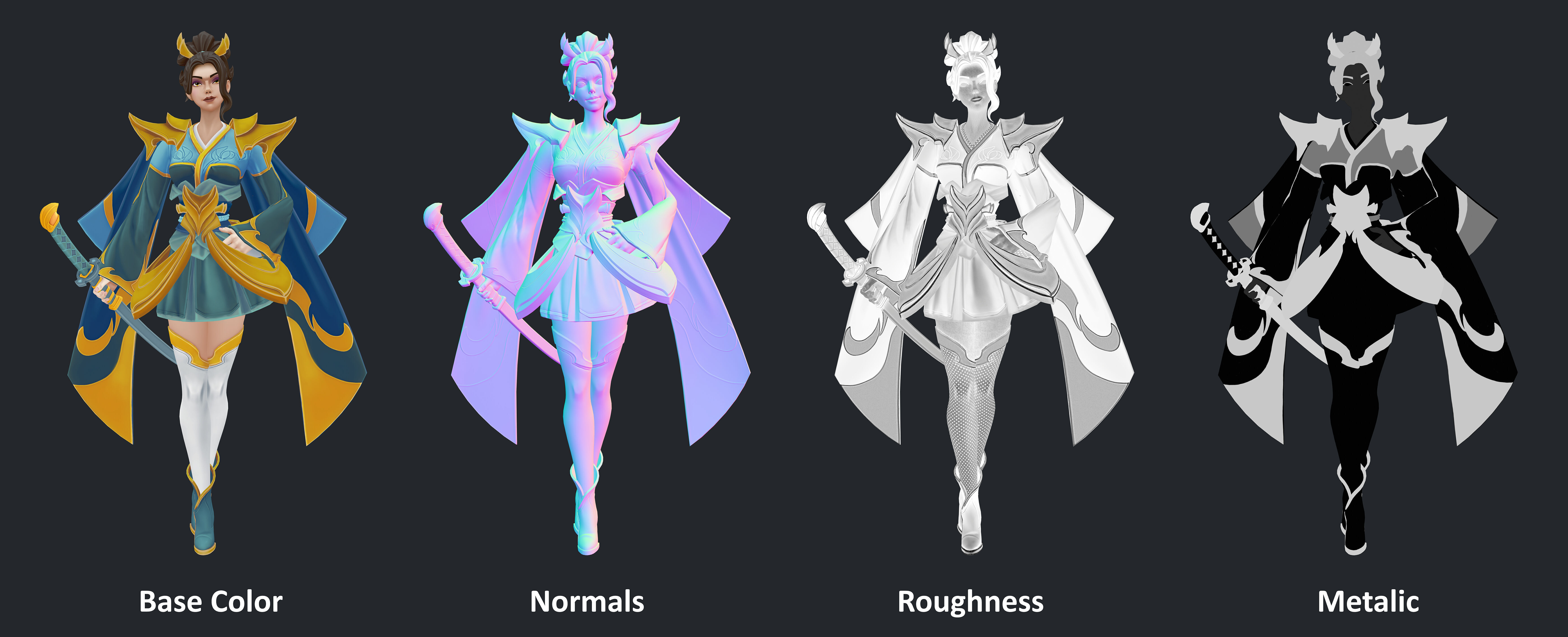 Samurai Girl Game Ready Character 3D model_5