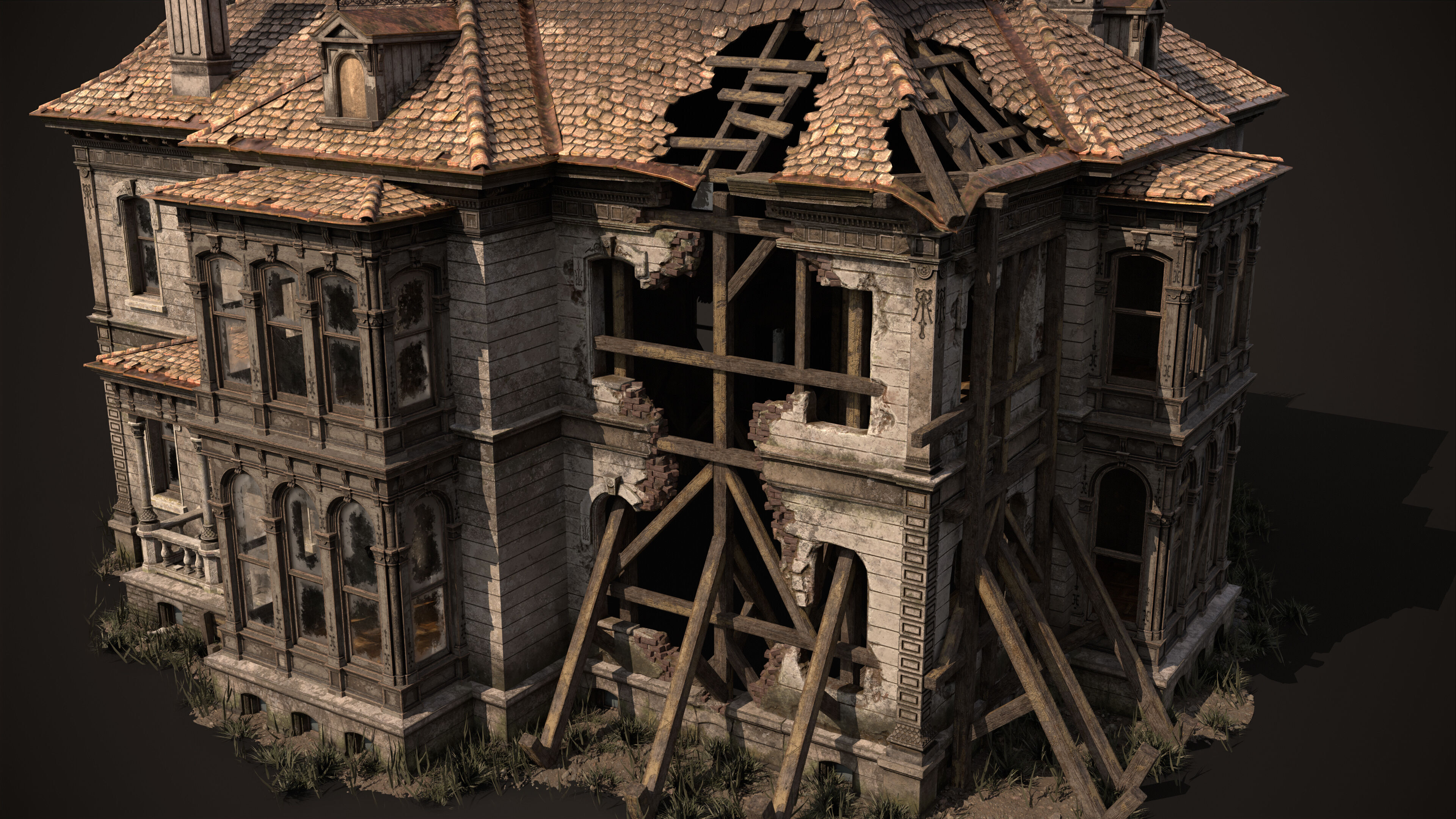 Old House Victorian Abandoned Low-poly 3D model_9