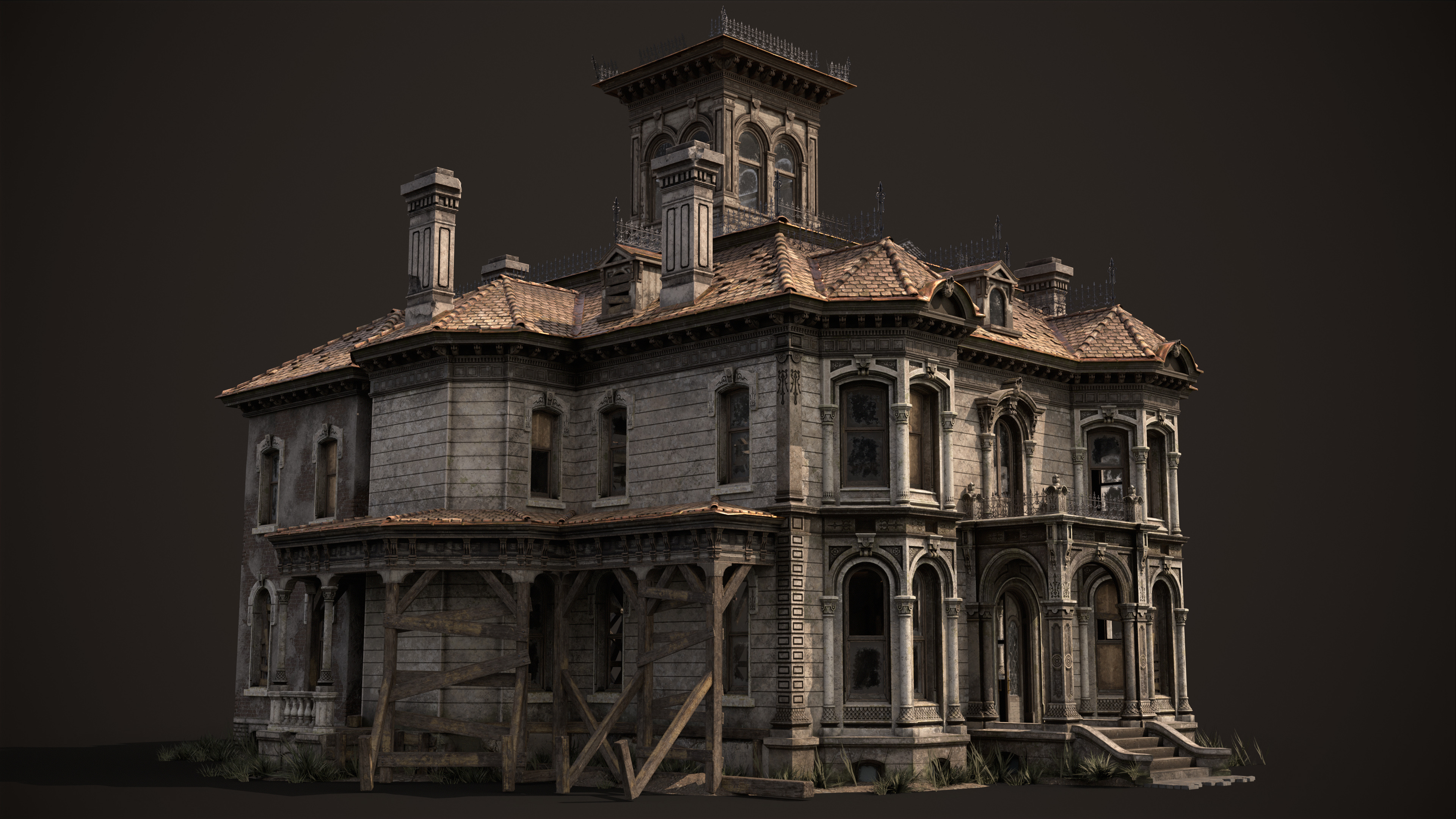 Old House Victorian Abandoned Low-poly 3D model_6
