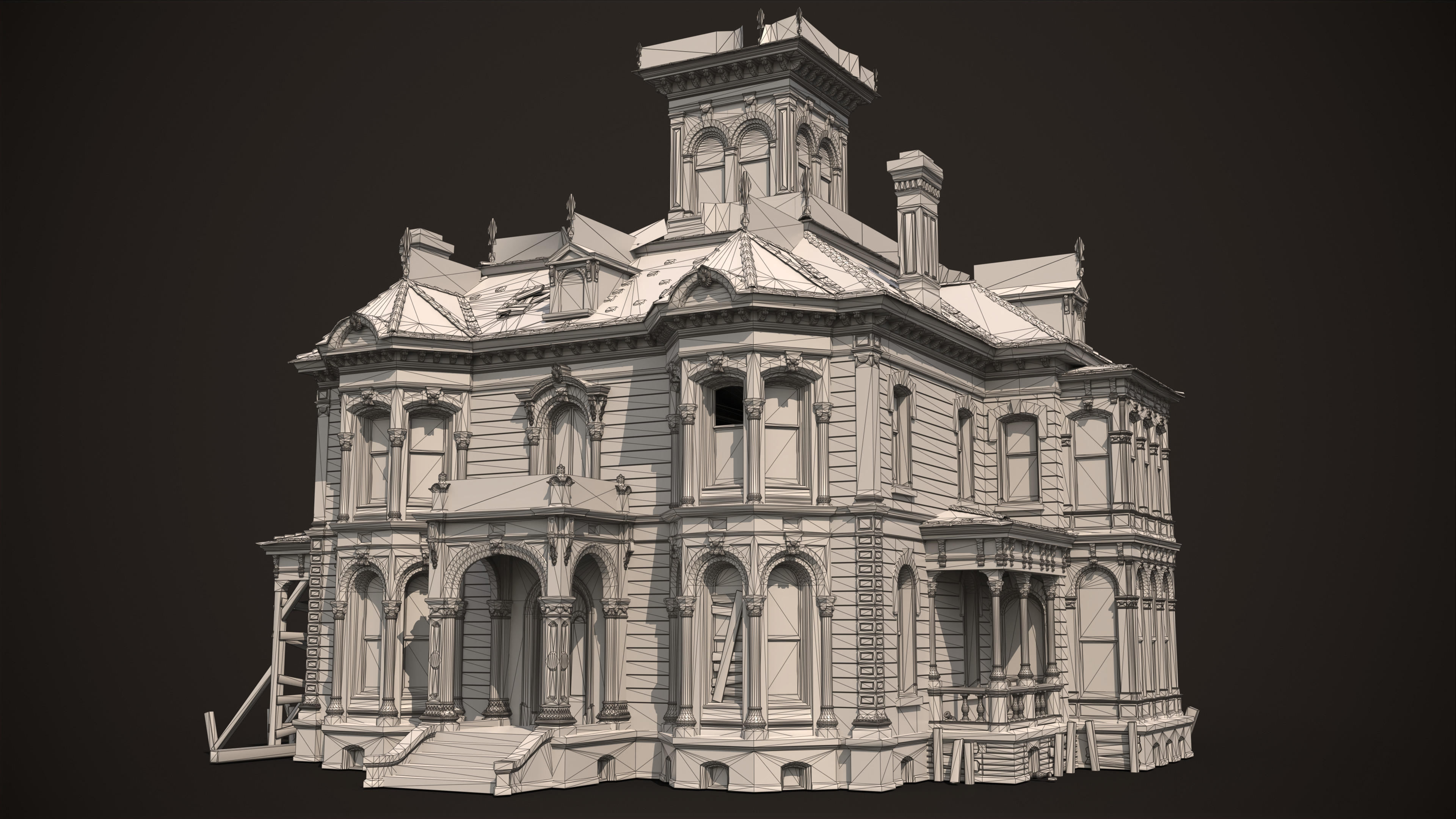 Old House Victorian Abandoned Low-poly 3D model_12