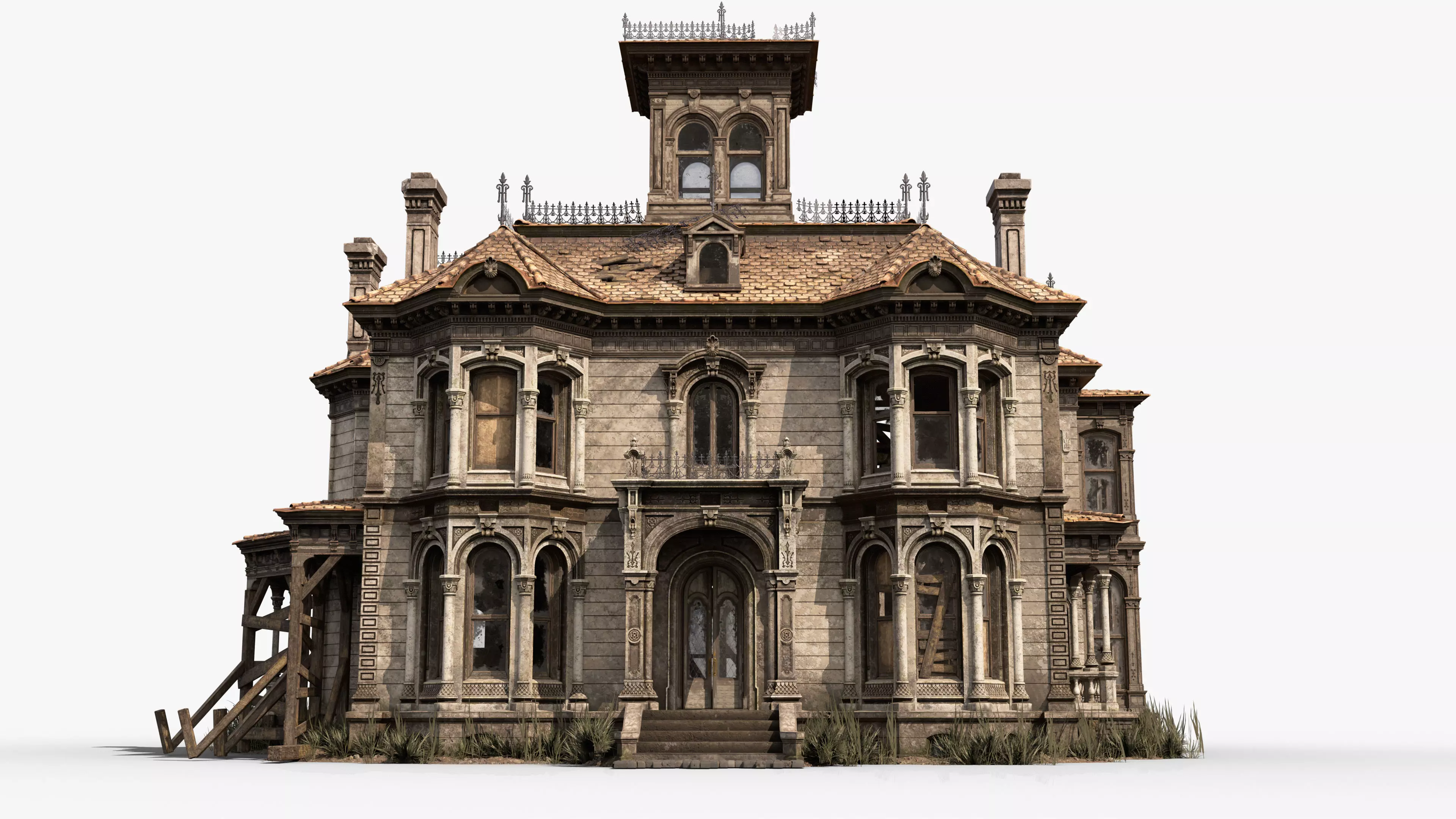 Old House Victorian Abandoned Low-poly 3D model_0