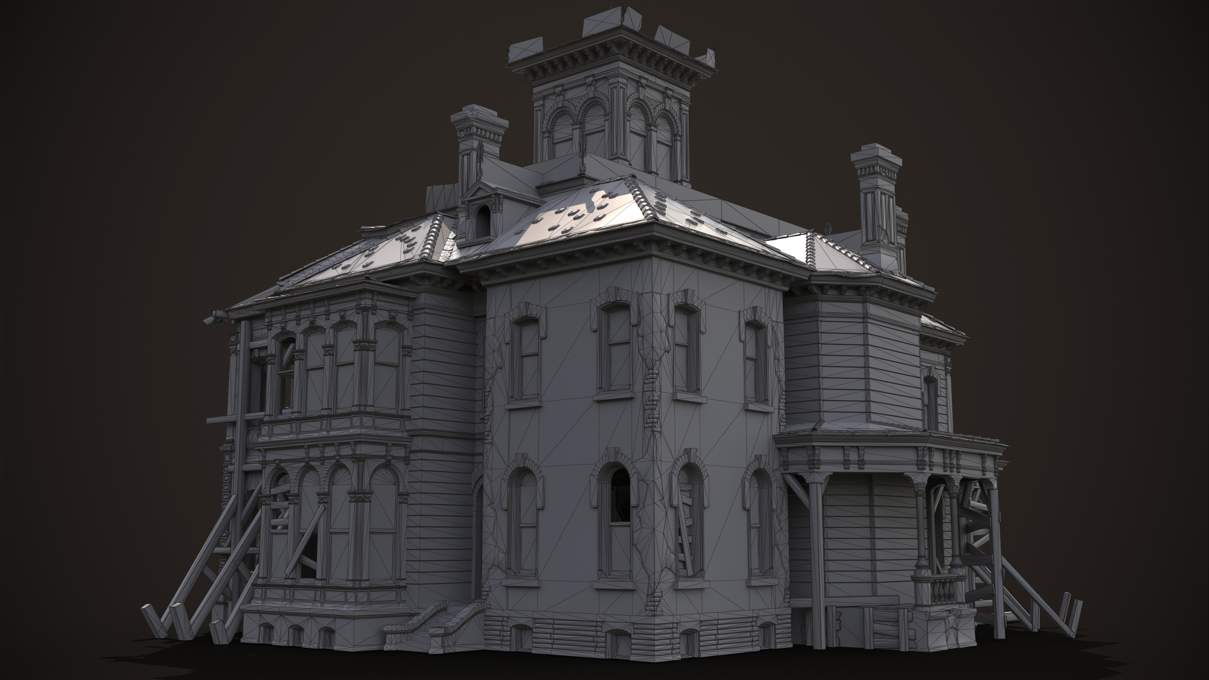 Old House Victorian Abandoned Low-poly 3D model_14