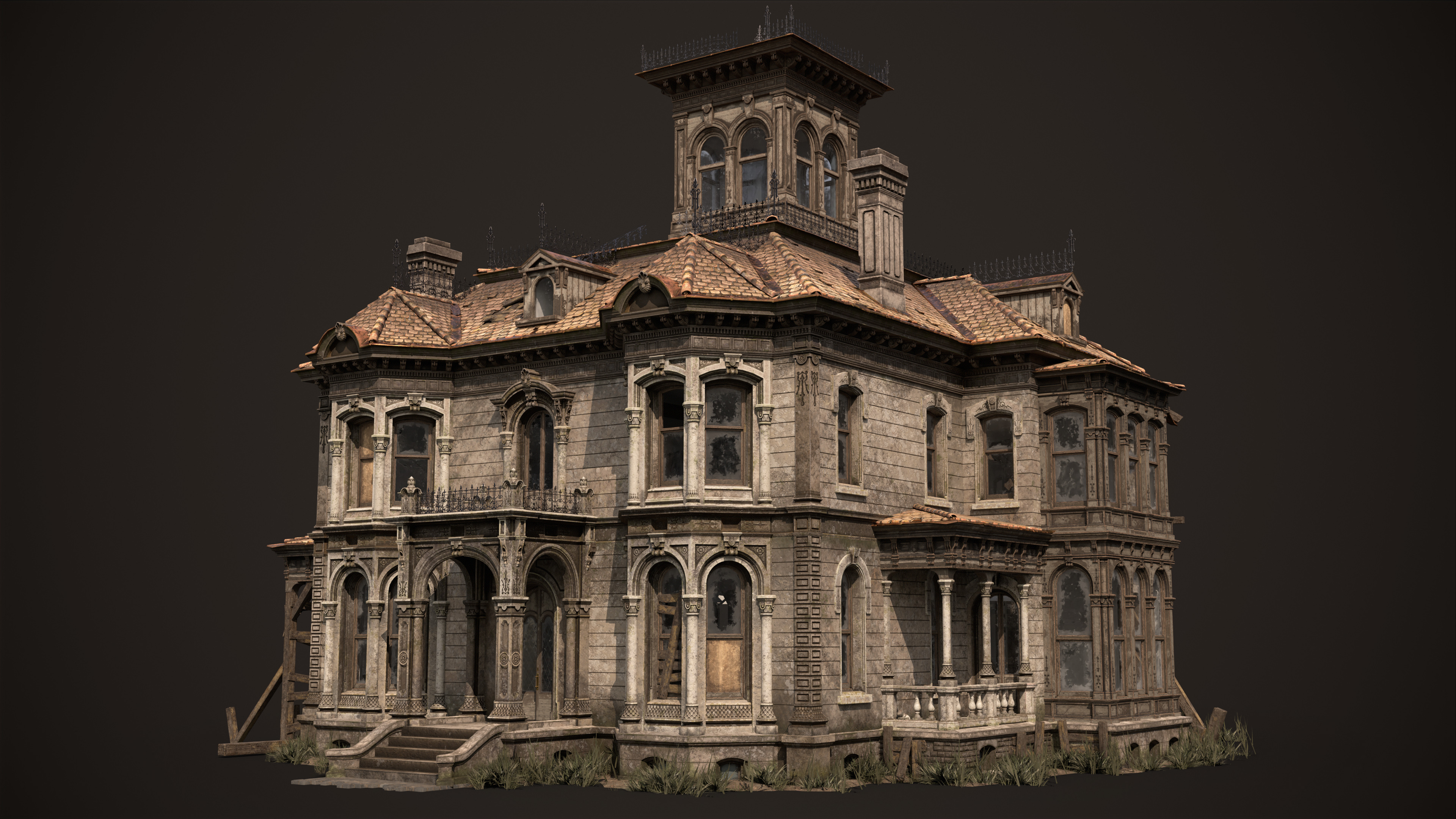 Old House Victorian Abandoned Low-poly 3D model_3