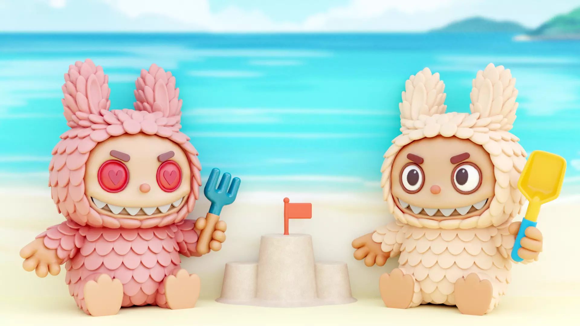 Labubu Beach Set DADA BABA Sandcastle Pop Mart Printable 3D print model_0
