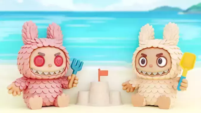 Labubu Beach Set DADA BABA Sandcastle Pop Mart Printable 3D print model