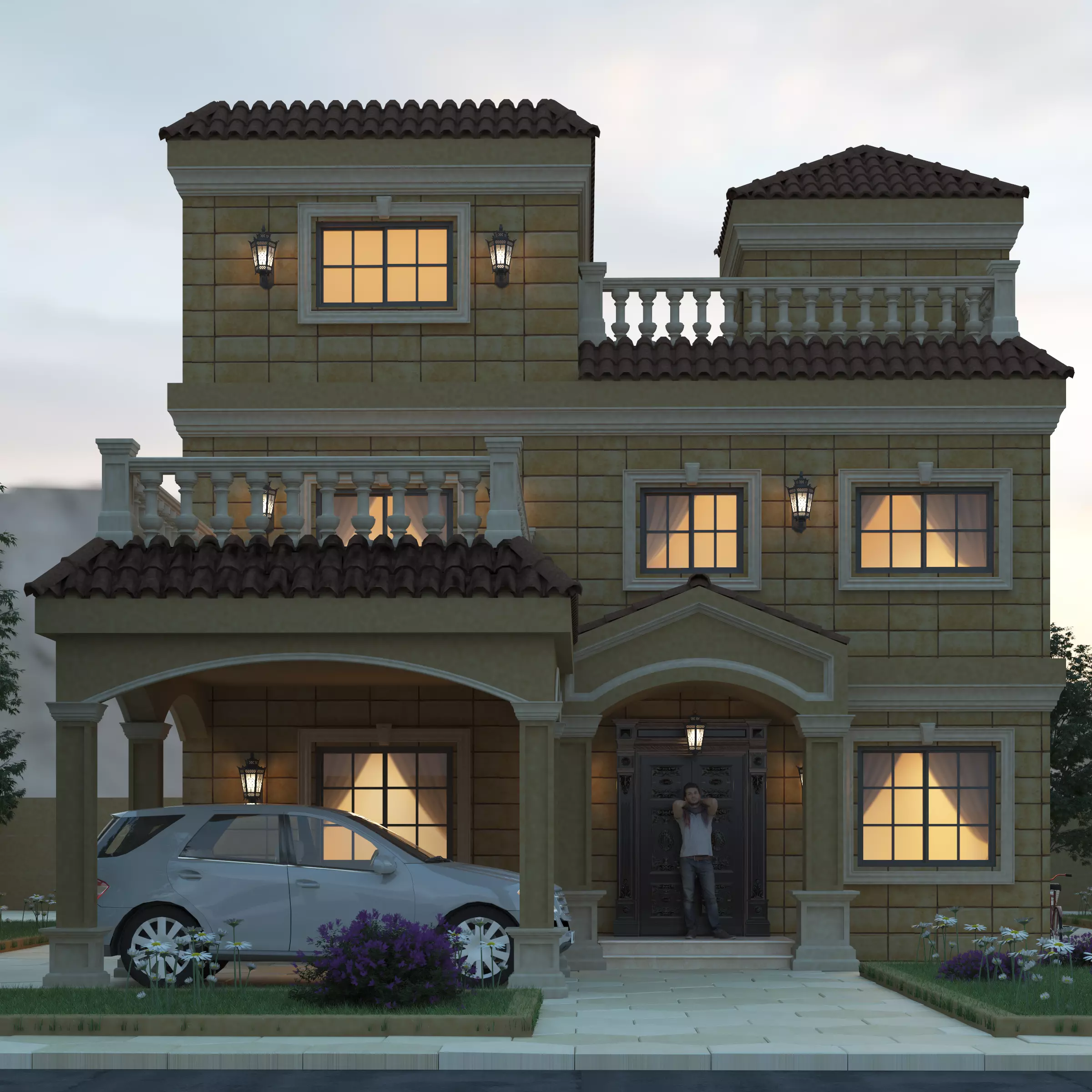 Modern Spanish Style Luxury Villa Exterior With Swimming Pool 3D model