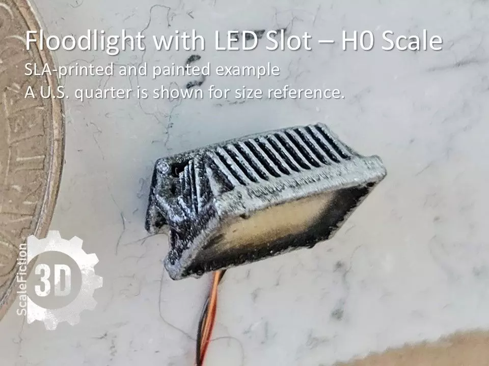 H0 Scale - Compact Floodlight with LED Slot 3D print model