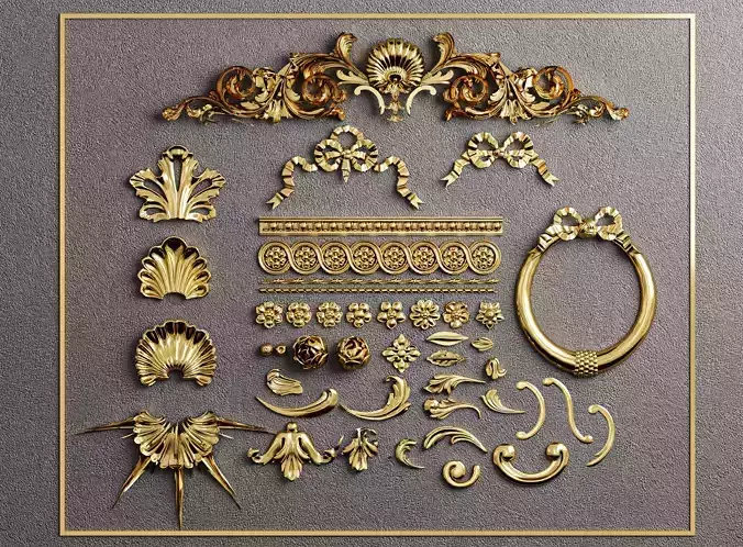 Baroque Gold Ornament Elements Set - 3ds Max Corona 3D model