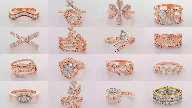  132 Italian diamond ring 3dm stl renders details 3D Model Collection