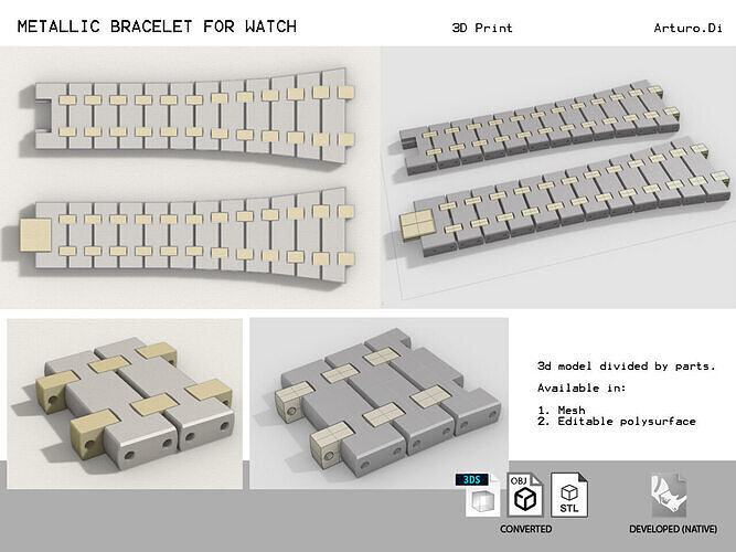 Metallic Bracelet for Watch 3D print model