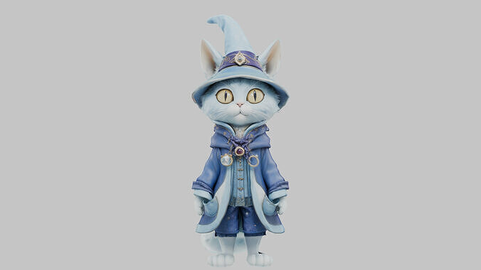 Enchanted Feline Wizard Low-poly 3D model