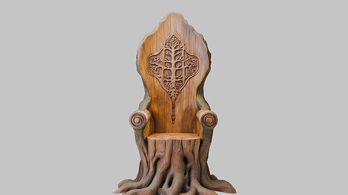 Carved Wooden Throne Chair Figure Low-poly 3D model