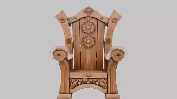 Brown Rustic Viking Chair 3D Model