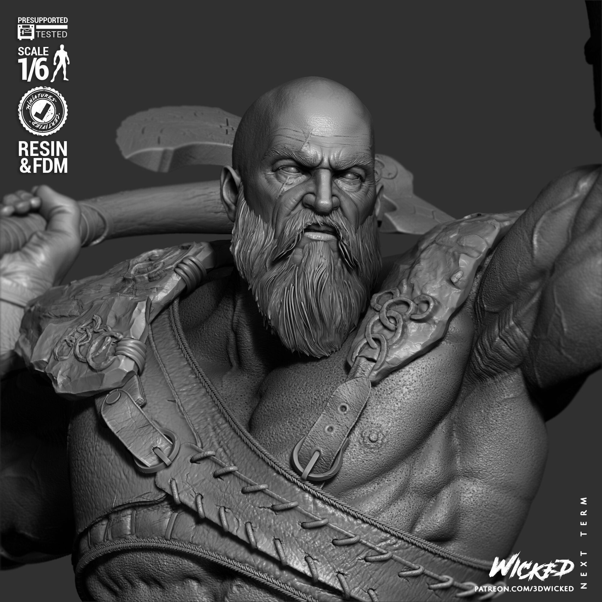 Wicked Video Games Kratos Sculpture 3D print model_33