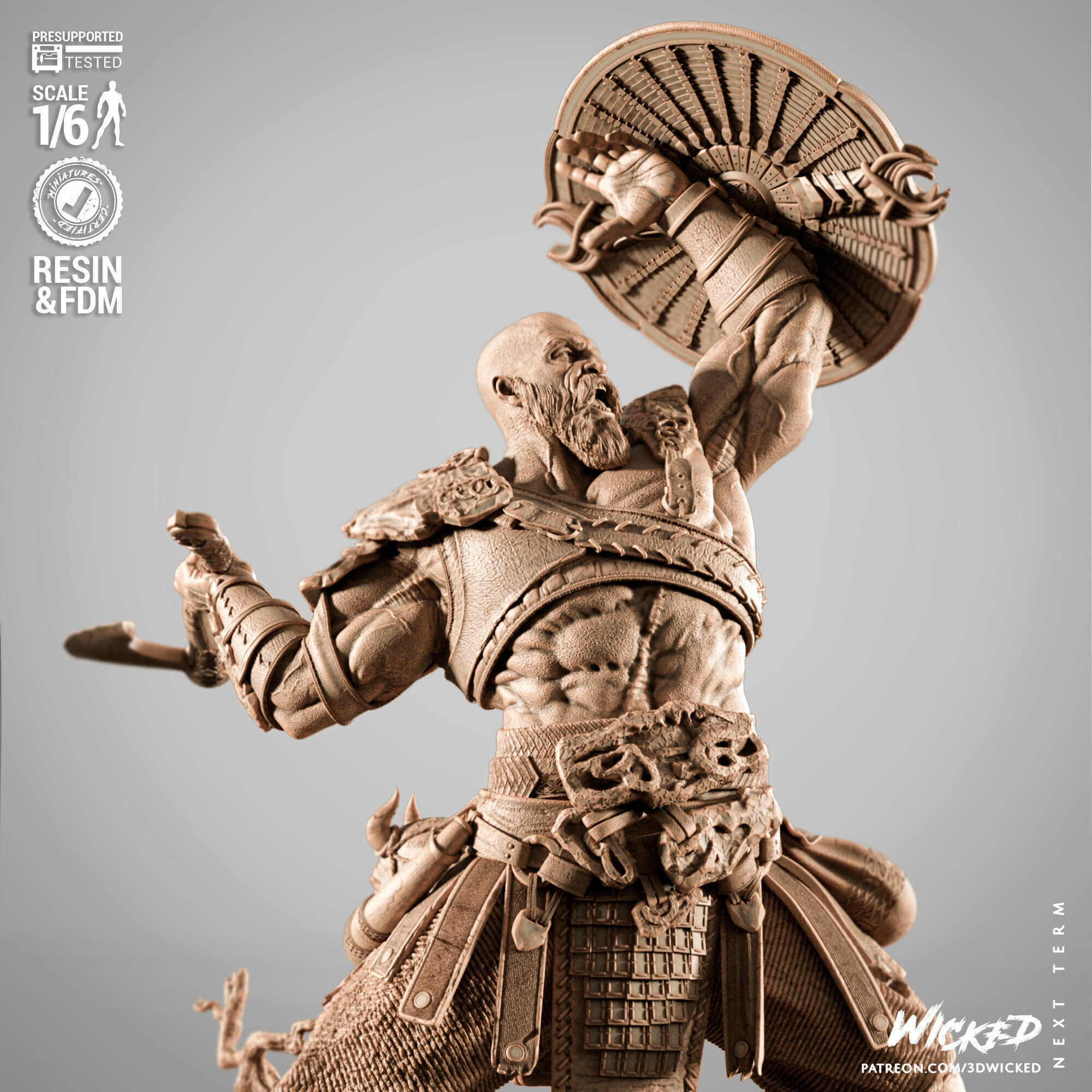 Wicked Video Games Kratos Sculpture 3D print model_9