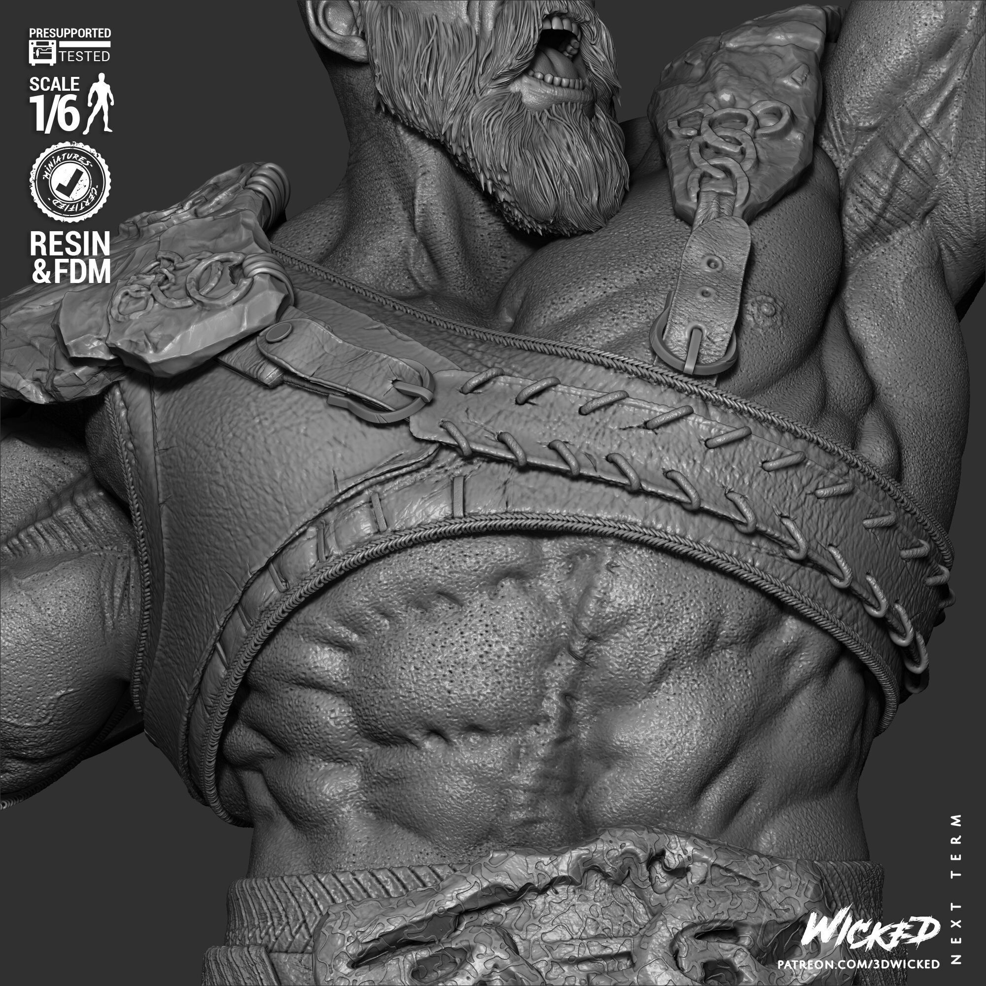 Wicked Video Games Kratos Sculpture 3D print model_44