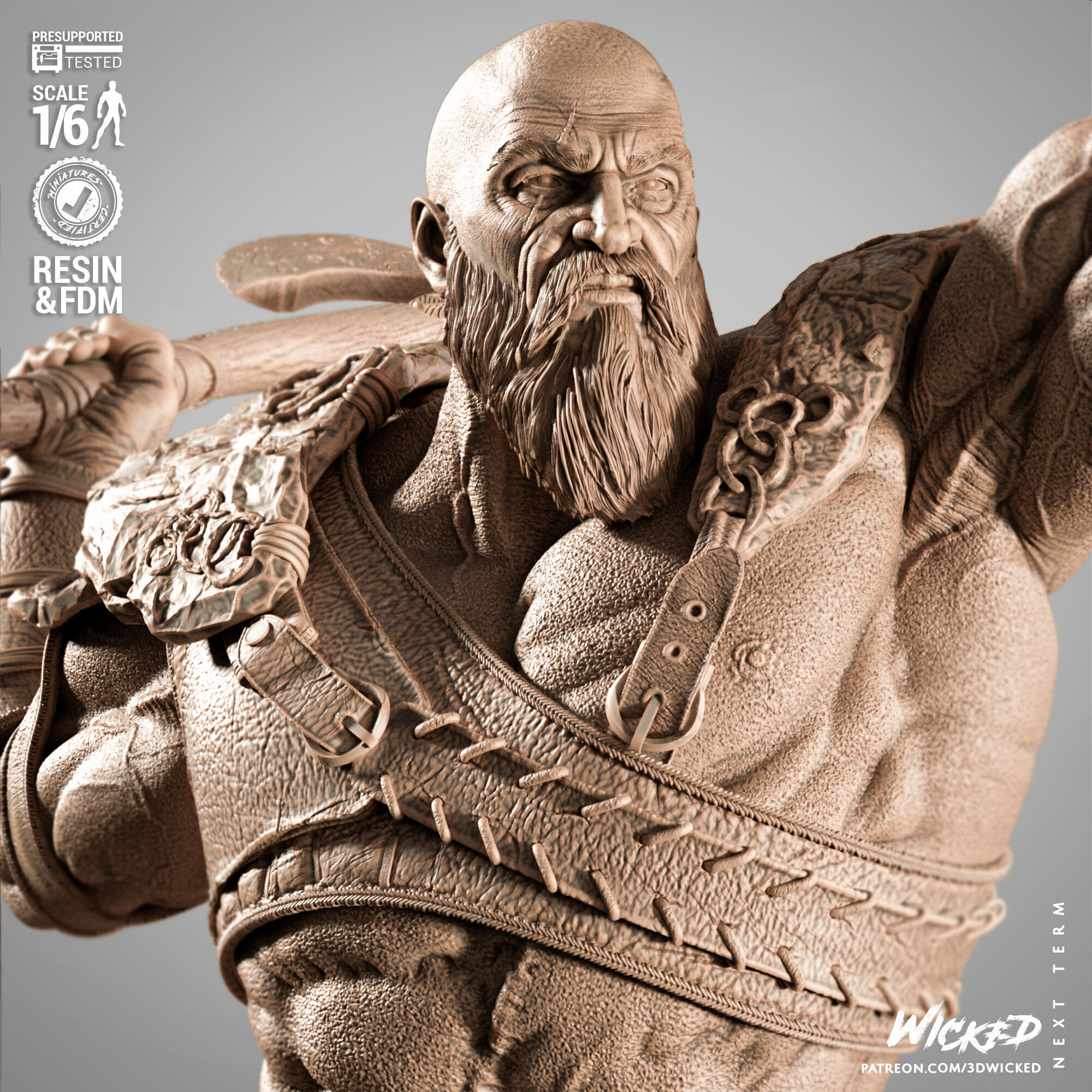 Wicked Video Games Kratos Sculpture 3D print model_15