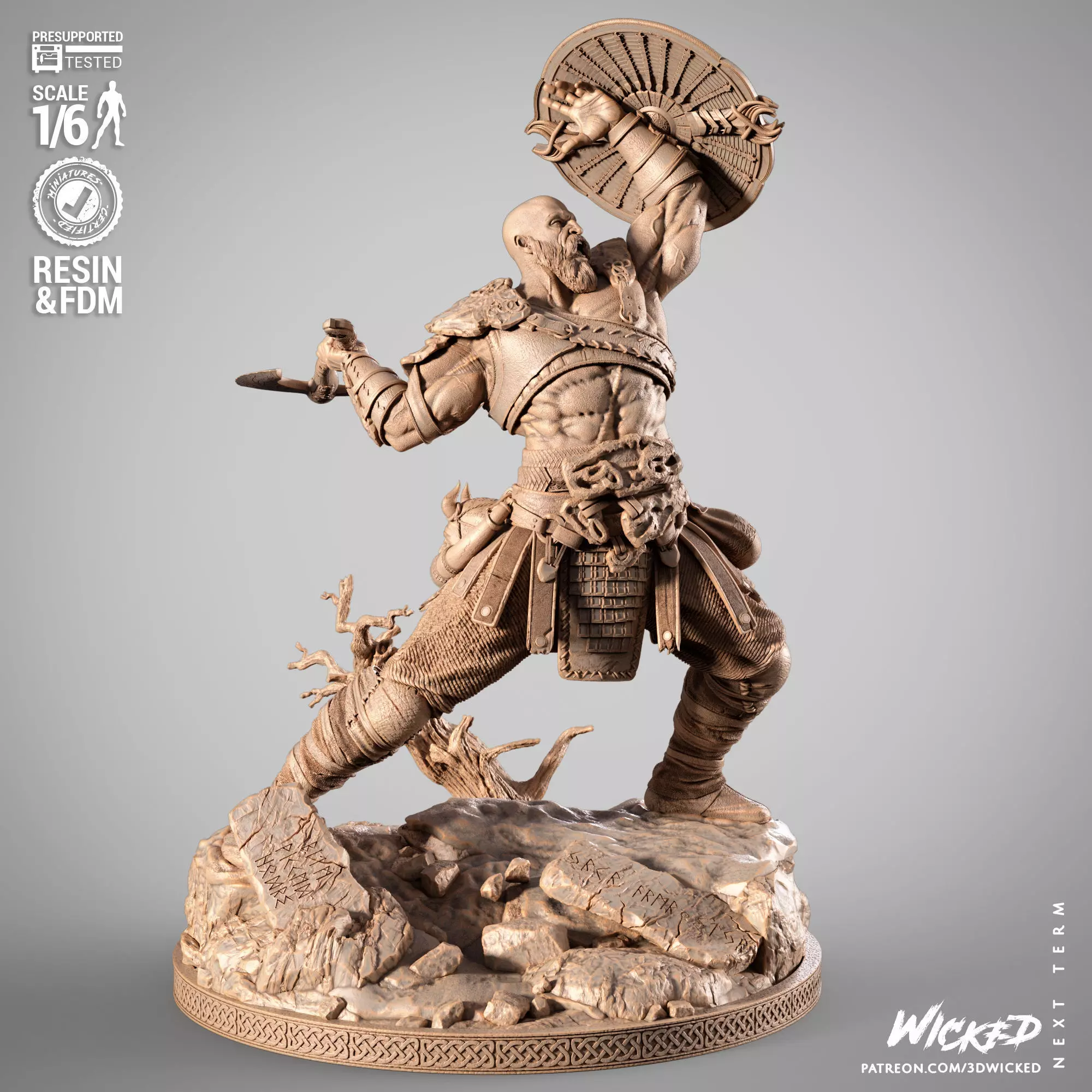 Wicked Video Games Kratos Sculpture 3D print model_0