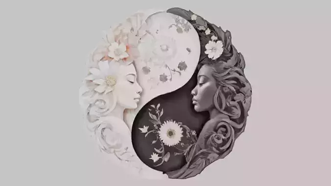 Harmony Duality ying yang yin yan Low-poly 3D model