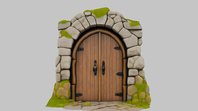 Grey Stone Light Door Wall Low-poly 3D model