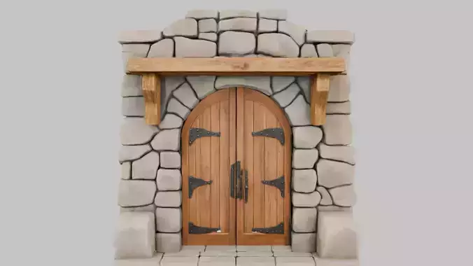 Stone and Wood Hearth Fireplace Low-poly 3D model