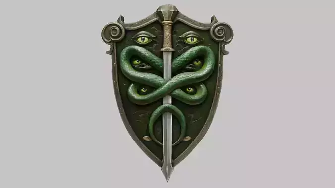Medieval Shield with Serpent Emblem Low-poly 3D model