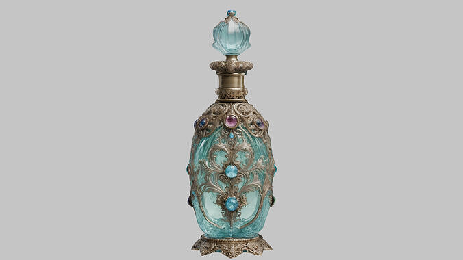 Ornate polished silver glass bottle alchemy Low-poly 3D model