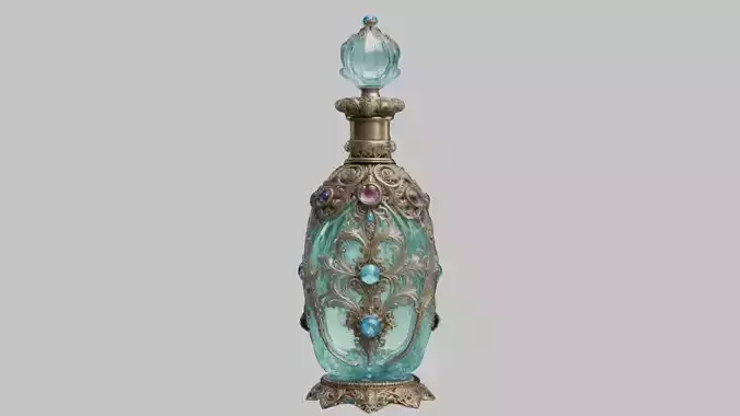 Ornate polished silver glass bottle alchemy