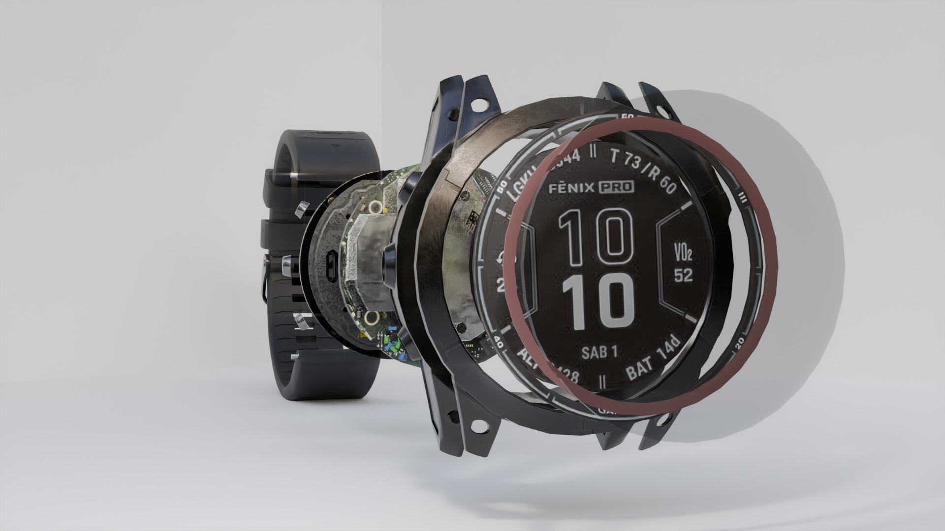Garmin Fenix 7 Pro Style Smartwatch Exploded 3D Model Rip Off 3D model_1