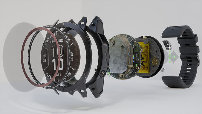Garmin Fenix 7 Pro Style Smartwatch Exploded 3D Model Rip Off 3D model