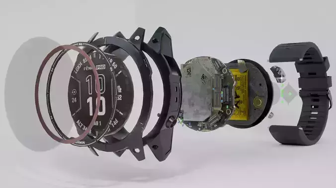 Garmin Fenix 7 Pro Style Smartwatch Exploded 3D Model Rip Off 3D model