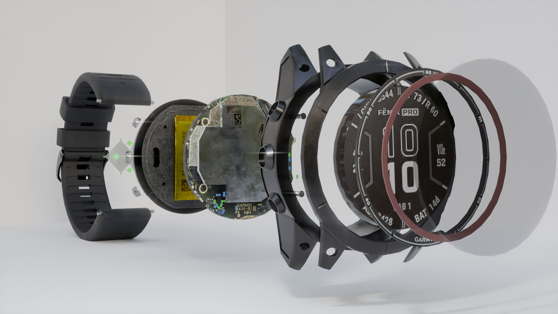 Garmin Fenix 7 Pro Style Smartwatch Exploded 3D Model Rip Off 3D model_7