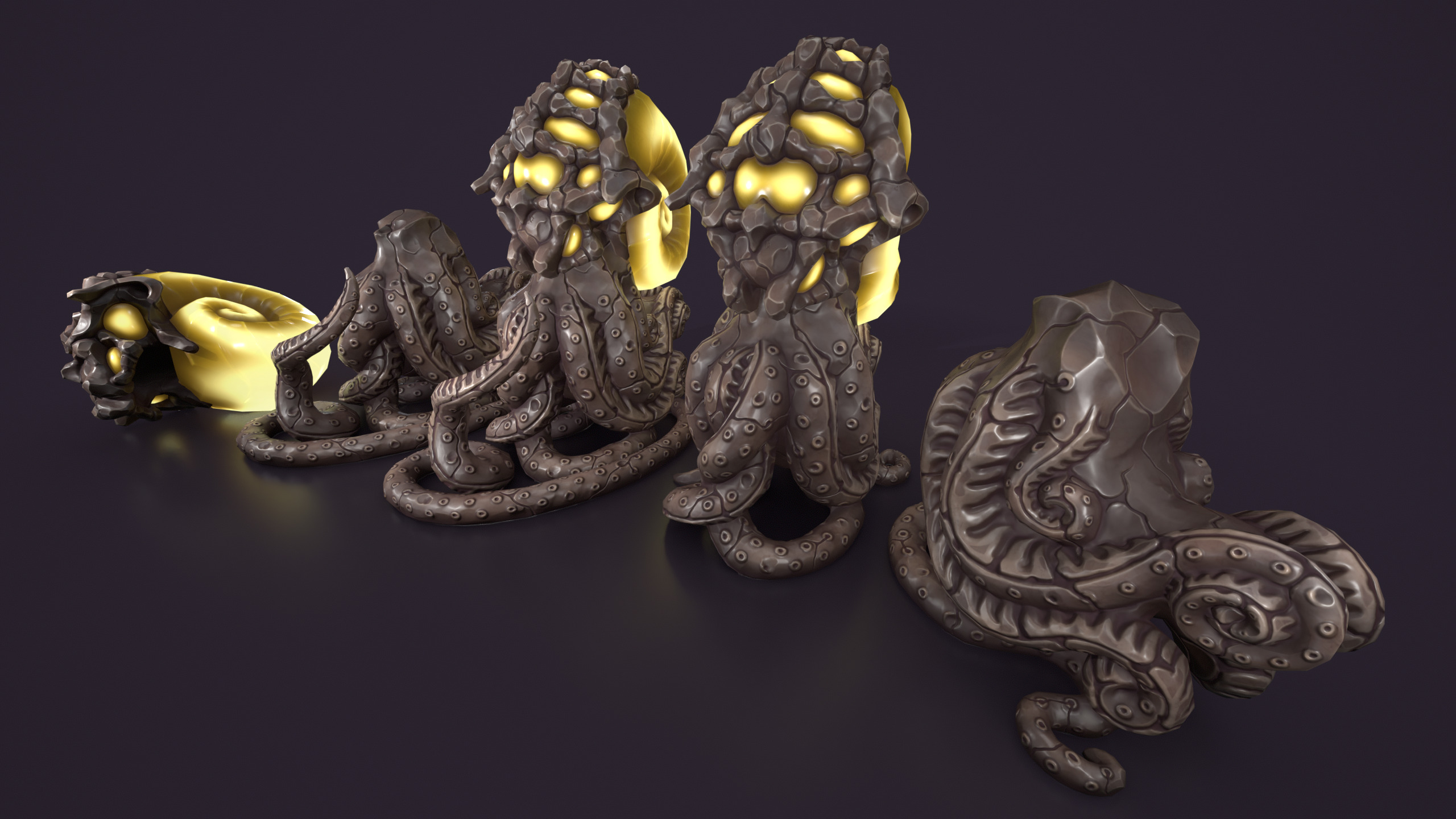 Ancient creature statue stone Low-poly 3D model_15