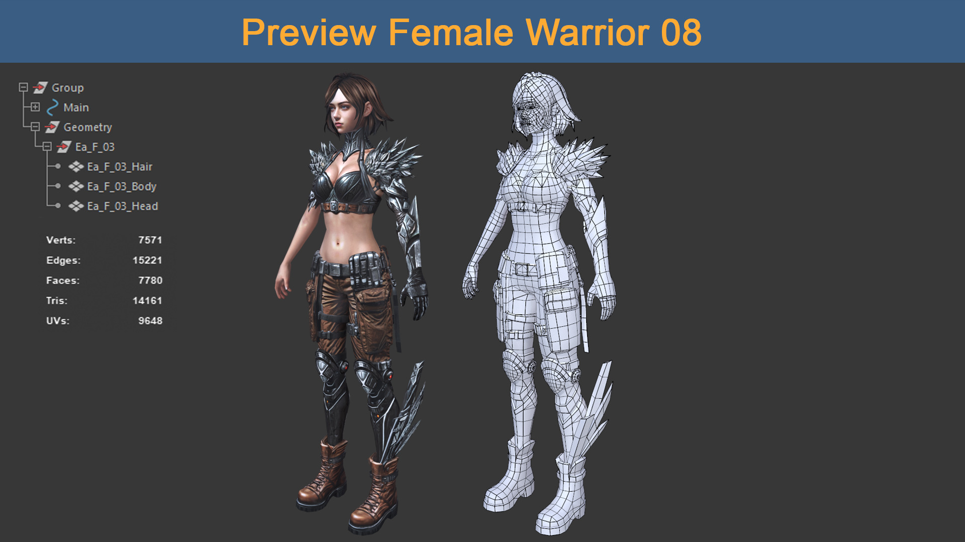 Character Female Warriors 08 - Ready for game Low-poly 3D model_8