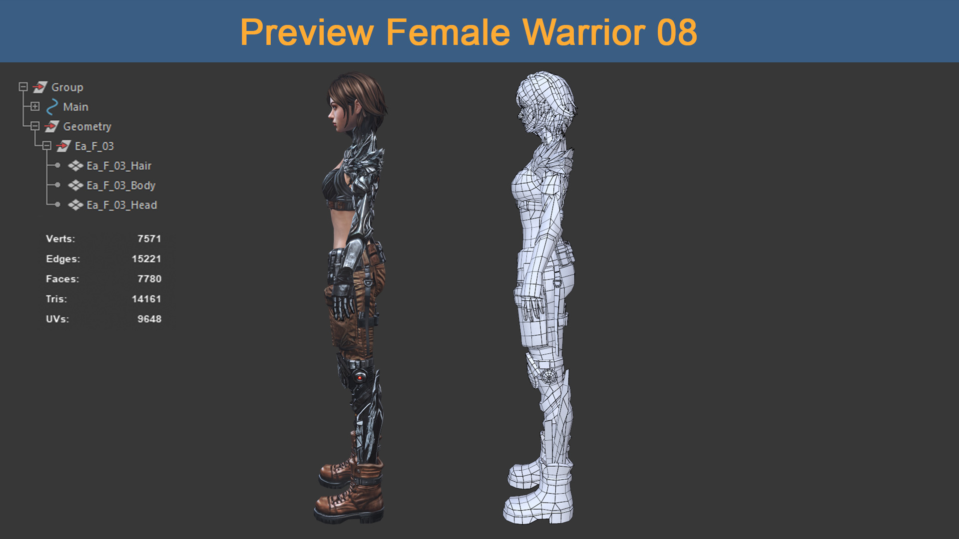 Character Female Warriors 08 - Ready for game Low-poly 3D model_7