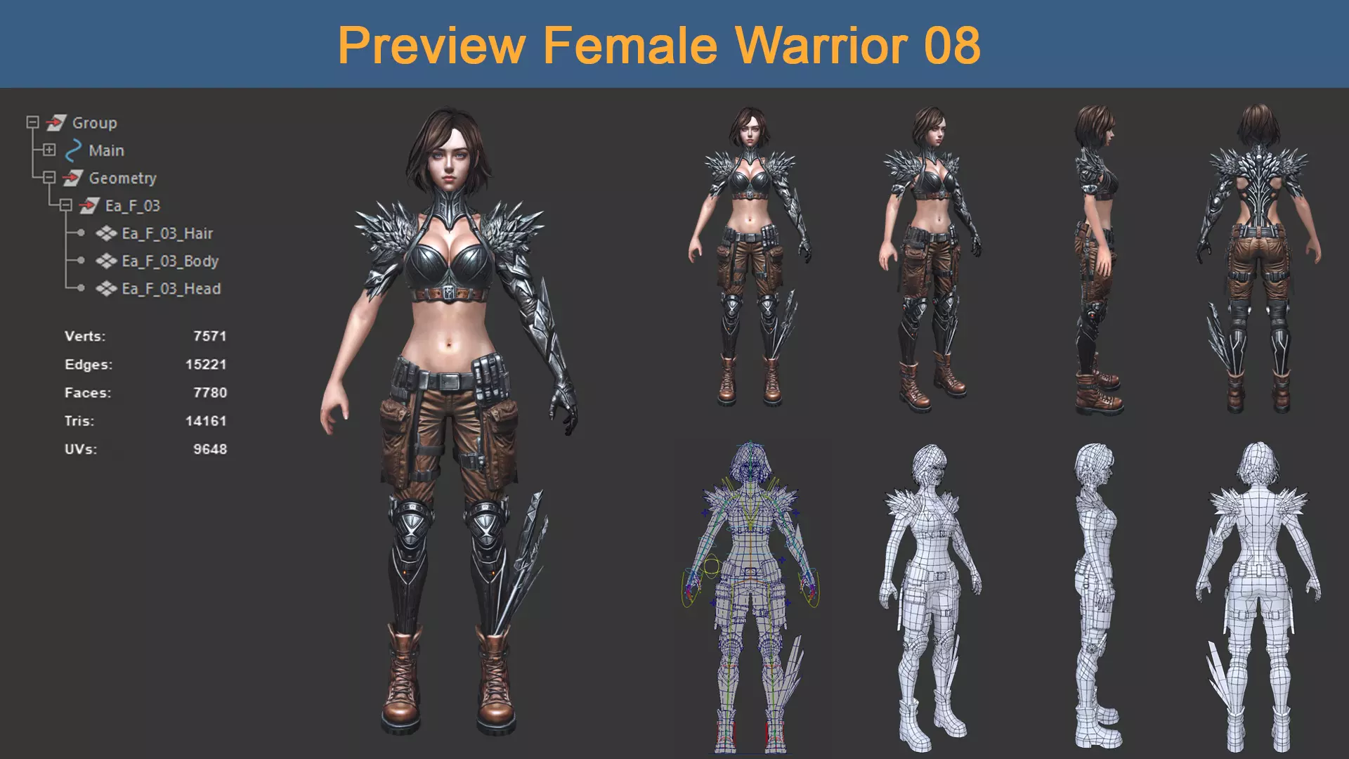 Character Female Warriors 08 - Ready for game Low-poly 3D model_0