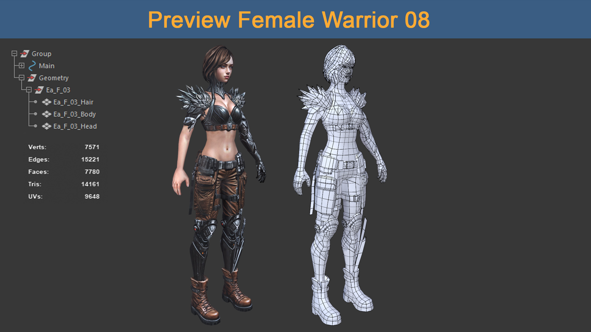 Character Female Warriors 08 - Ready for game Low-poly 3D model_4