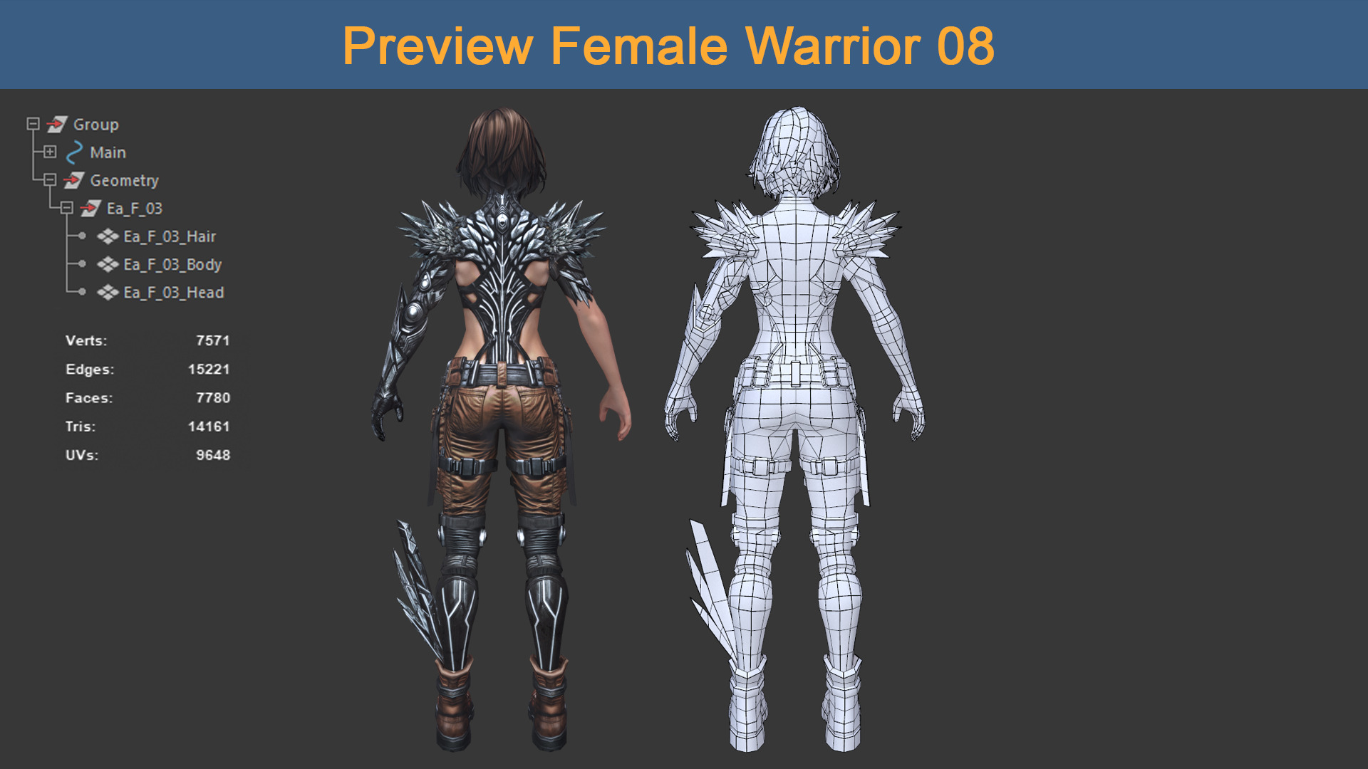 Character Female Warriors 08 - Ready for game Low-poly 3D model_6