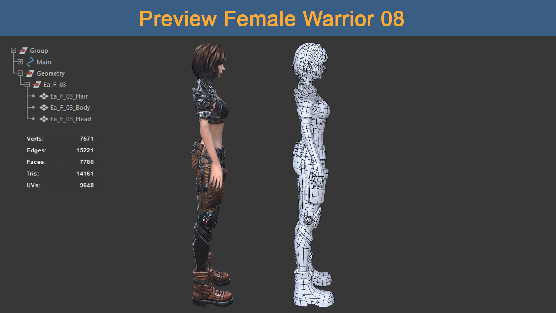 Character Female Warriors 08 - Ready for game Low-poly 3D model_5