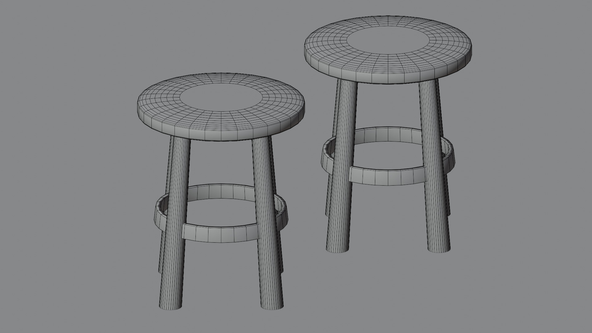 Classic Round Stool Low-poly 3D model_3