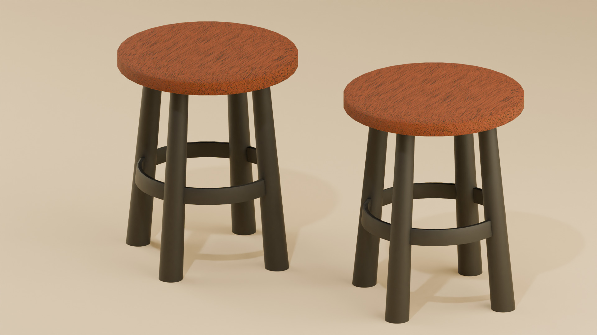 Classic Round Stool Low-poly 3D model_8