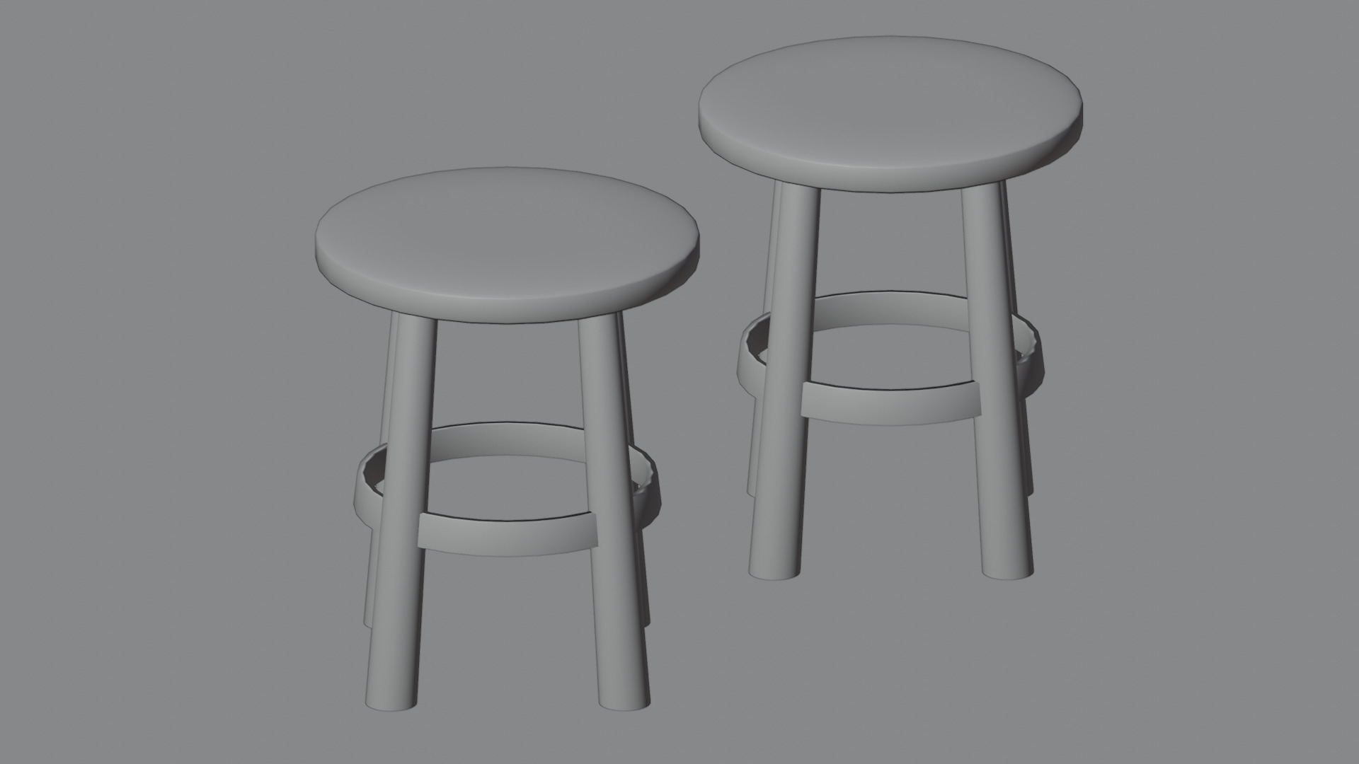 Classic Round Stool Low-poly 3D model_2