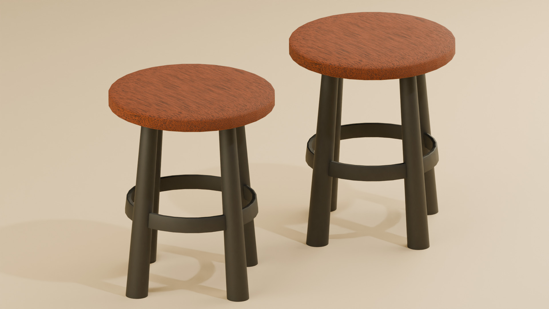 Classic Round Stool Low-poly 3D model_7