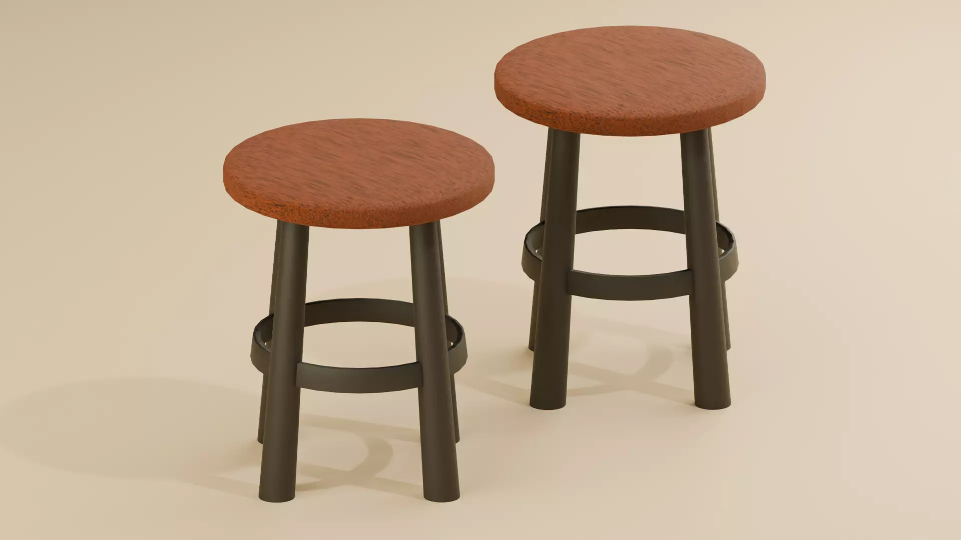 Classic Round Stool Low-poly 3D model_0