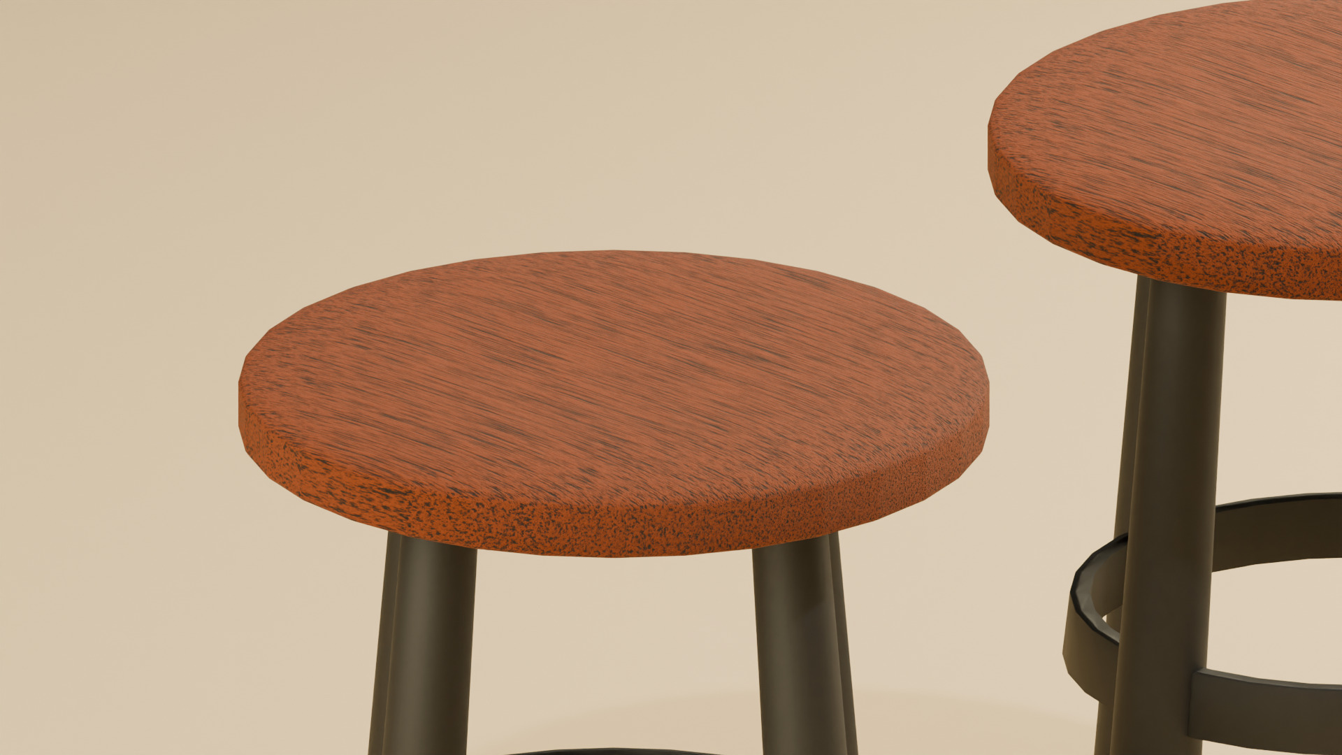 Classic Round Stool Low-poly 3D model_4
